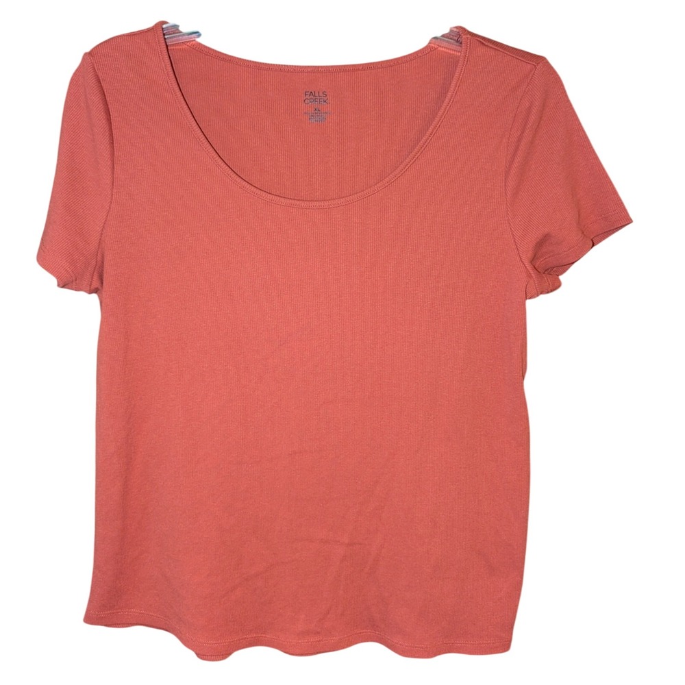 Falls Creek Ribbed Scoop Neck Top Womens XL Orange Excellent Short Sleeve Tee